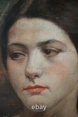 Old Painting, Portrait, Young Woman, 1911, Oil On Canvas, Signed To Identify