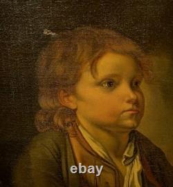 Old Painting Portrait of a Child. Oil on Canvas