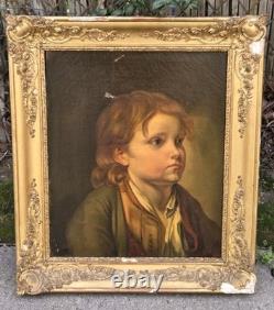 Old Painting Portrait of a Child. Oil on Canvas