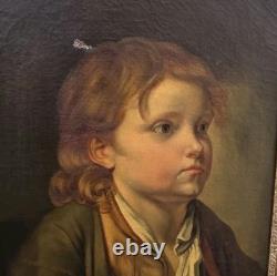 Old Painting Portrait of a Child. Oil on Canvas