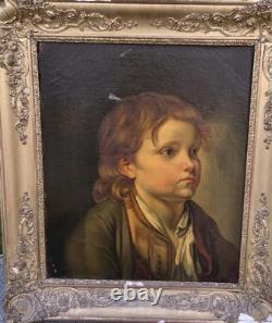 Old Painting Portrait of a Child. Oil on Canvas