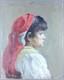Old Painting: Portrait Of A Girl With A Red Scarf Oil Painting