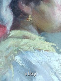 Old Painting: Portrait of a Girl with a Red Scarf Oil Painting