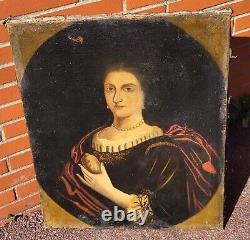 Old Painting. Portrait of a Woman. Oil on Canvas. 19th Century Style.