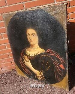 Old Painting. Portrait of a Woman. Oil on Canvas. 19th Century Style.