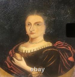 Old Painting. Portrait of a Woman. Oil on Canvas. 19th Century Style.