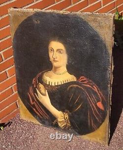 Old Painting. Portrait of a Woman. Oil on Canvas. 19th Century Style.