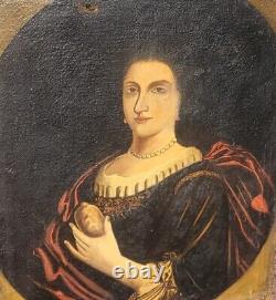 Old Painting. Portrait of a Woman. Oil on Canvas. 19th Century Style.