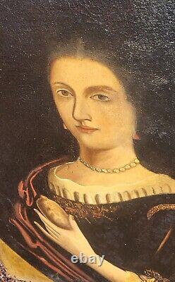 Old Painting. Portrait of a Woman. Oil on Canvas. 19th Century Style.