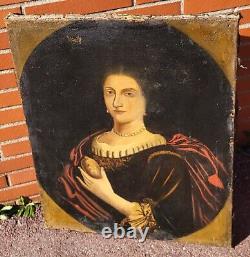 Old Painting. Portrait of a Woman. Oil on Canvas. 19th Century Style.
