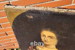Old Painting. Portrait of a Woman. Oil on Canvas. 19th Century Style.