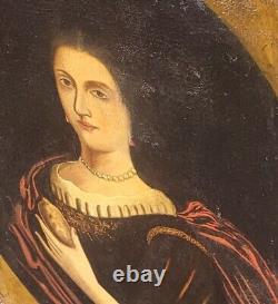 Old Painting. Portrait of a Woman. Oil on Canvas. 19th Century Style.