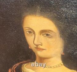 Old Painting. Portrait of a Woman. Oil on Canvas. 19th Century Style.