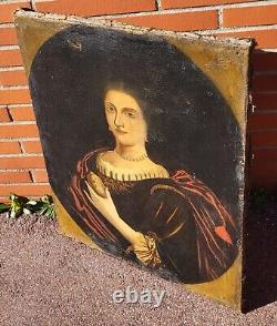 Old Painting. Portrait of a Woman. Oil on Canvas. 19th Century Style.