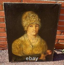 Old Painting. Portrait of a Woman. Oil on Canvas Signed. 19th Century Style