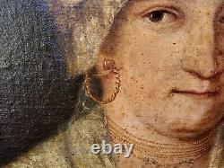 Old Painting. Portrait of a Woman. Oil on Canvas Signed. 19th Century Style