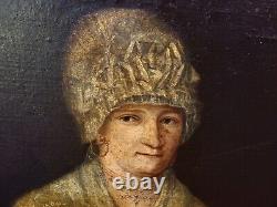Old Painting. Portrait of a Woman. Oil on Canvas Signed. 19th Century Style