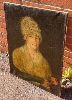 Old Painting. Portrait of a Woman. Oil on Canvas Signed. 19th Century Style