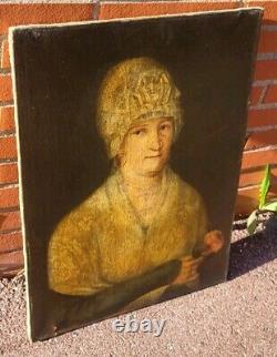 Old Painting. Portrait of a Woman. Oil on Canvas Signed. 19th Century Style