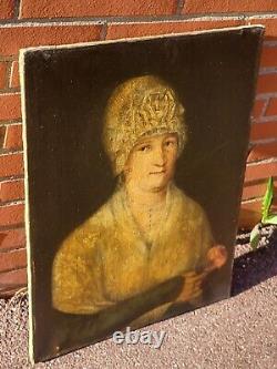 Old Painting. Portrait of a Woman. Oil on Canvas Signed. 19th Century Style