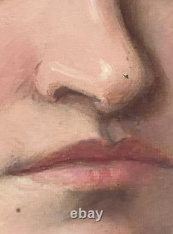 Old Painting Portrait of a Woman, signed Adrienne Geofroy, 19th Century Oil on Canvas