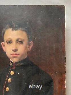 Old Painting, Portrait of a Young Man in Uniform, Oil on Canvas 19th Century