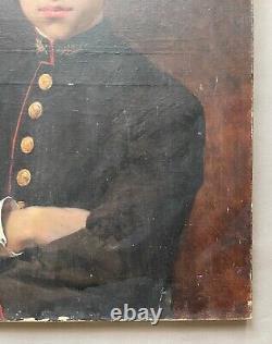 Old Painting, Portrait of a Young Man in Uniform, Oil on Canvas 19th Century