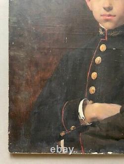 Old Painting, Portrait of a Young Man in Uniform, Oil on Canvas 19th Century