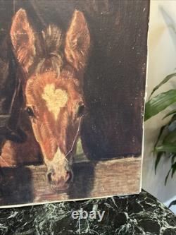 Old Painting Representing a Horse and Its Foal, Oil on Canvas