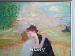 Old Painting School Of Paris The Kiss Marcel Vertès Oil On Canvas 1930