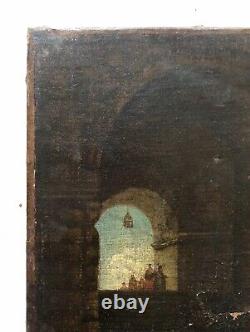 Old Painting Signed And Daté 1853, Temple Interior, Oil On Canvas, 19th