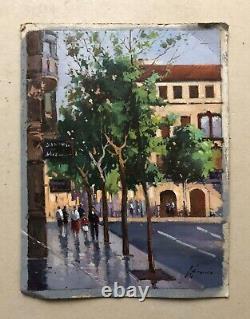 Old Painting Signed, Boulevard Anime, Oil On Cardboard, Painting, 20th