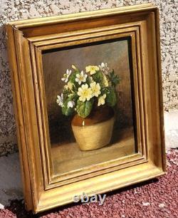 Old Painting Signed. Bouquet of Flowers. Oil Painting on Wood Panel