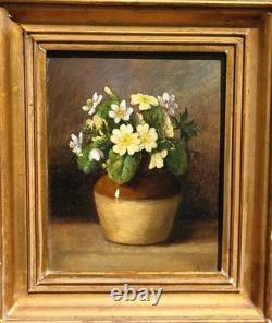 Old Painting Signed. Bouquet of Flowers. Oil Painting on Wood Panel