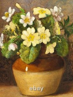 Old Painting Signed. Bouquet of Flowers. Oil Painting on Wood Panel