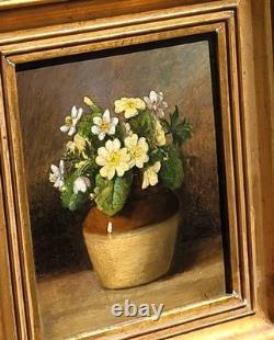 Old Painting Signed. Bouquet of Flowers. Oil Painting on Wood Panel
