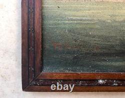 Old Painting Signed, Boxed, Marine, Oil On Cardboard, Painting, Early 20th Century