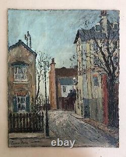 Old Painting Signed By George Hann, Street View, Oil On Cardboard, Early 20th Century