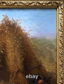 Old Painting Signed Camille Bellanger 1896, The Harvest, Oil on Canvas, 19th Century