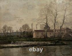 Old Painting Signed Castaignet, Landscape Au Moulin, Aquitaine, Painting, 19th
