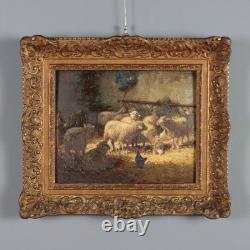 Old Painting Signed Charles Clair The Sheepfold 19th-20th Century Original