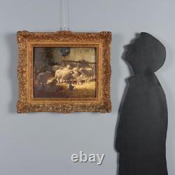 Old Painting Signed Charles Clair The Sheepfold 19th-20th Century Original