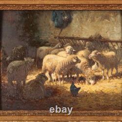 Old Painting Signed Charles Clair The Sheepfold 19th-20th Century Original