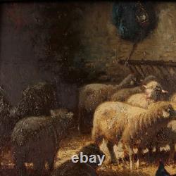 Old Painting Signed Charles Clair The Sheepfold 19th-20th Century Original