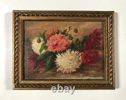 Old Painting Signed Dufour, Bouquet De Fleurs, Oil On Panel, Early 20th Century