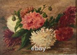 Old Painting Signed Dufour, Bouquet De Fleurs, Oil On Panel, Early 20th Century