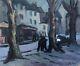 Old Painting Signed Fernand Elie, Animated Street, Oil On Canvas, Painting, 20th