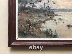 Old Painting Signed François Gueho, Pond in the Southwest, Oil on Canvas, Early 20th Century