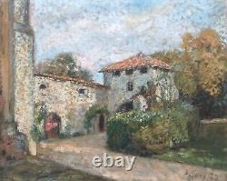 Old Painting Signed Georges Aufray, Provençal Property, Oil on Canvas, 20th Century