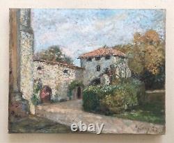 Old Painting Signed Georges Aufray, Provençal Property, Oil on Canvas, 20th Century